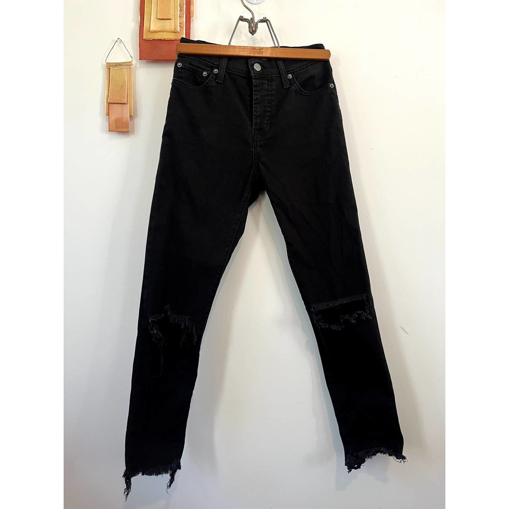 LEVI'S Wedgie Skinny Black Jeans Raw Hem Size 25 - LIKE NEW!